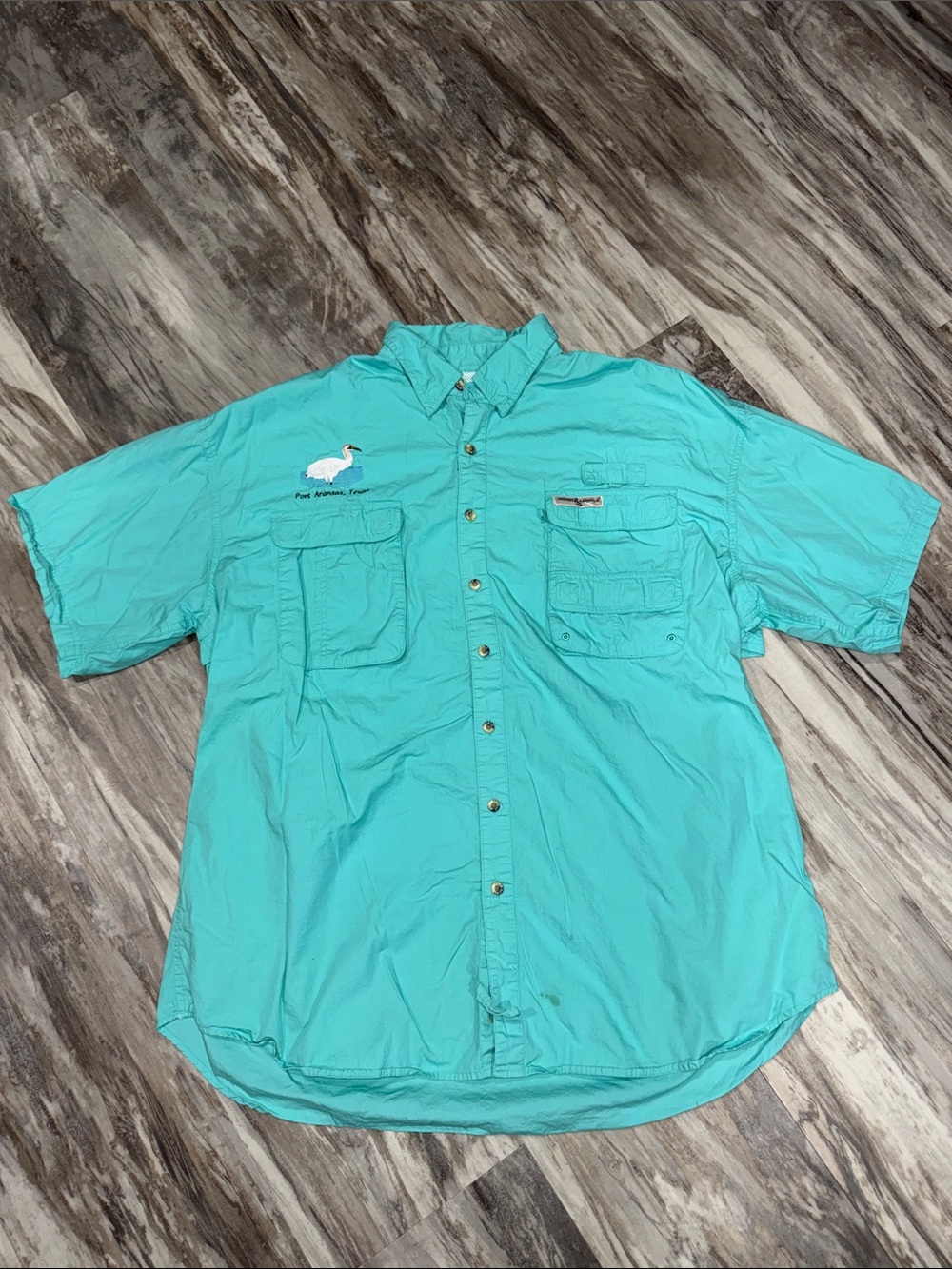 Hook & Tackle Men’s 2XL Vented Fishing Shirt green Port Arkansas Texas READ
